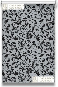 Roletă textilă Floral 8012 albă cu model floral ornamental gri-negru