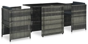 47745 vidaXL Set mobilier de bistro cu perne, 3 piese, gri, poliratan