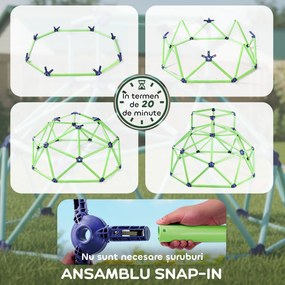 AIYAPLAY Cupolă de Cățărat pentru Copii 3-8 Ani, pentru Interior și Exterior, cu Margini Netede, din Plastic, 182,5x182,5x119 cm, Verde și Violet | Aosom Romania