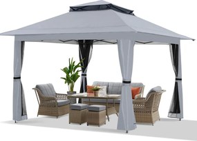 ABCCANOPY Foișor de gradina 3.96x3.96 m - Foișor exterior cu cadru din oțel și plasă de țânțari, înălțime reglabilă 3 trepte, pentru gazon, curte, grădină, terasă, Gri