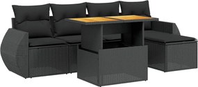 vidaXL Set mobilier de grădină cu perne, 6 piese, negru, poliratan