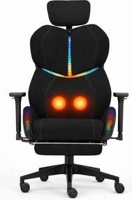 LUMINA X-Motion Pro –Scaun Gaming & Office Premium cu LED RGB, Masaj Lombar, Translatie Sezut și Suport pentru Picioare – Confort Inteligent și Design Spectaculos, Textil, Negru
