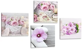 Set tablouri flori romantice cu inscripția Love