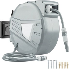 Outsunny Tambur Furtun pentru Udat Montat pe Perete 20+1,6m x Ø 15mm, Tambur Furtun Retractabil Automat Pivotant la 180°, Gri | Aosom Romania