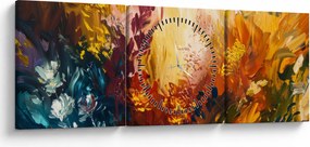 Tablou - pictură abstractă de flori (cu ceas) (90x30 cm)