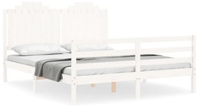 3194187 vidaXL Cadru de pat cu tăblie, alb, king size, lemn masiv