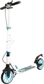 Trotineta din aluminiu cu frana pe disc NOVOKIDS™ Fiore Plus, maxim 100 kg, Franare dubla, Suspensie dubla, Diametru roata 200 mm, Alb cu Albastru