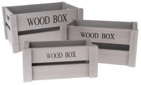 Set lădițe din lemn Wood Box, 3 buc., gri