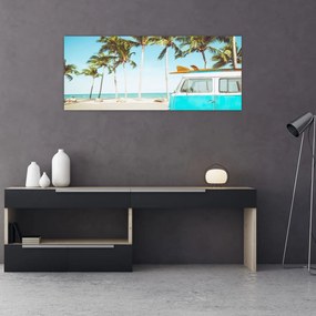 Tablou - Vintage, furgonetă, plajă (120x50 cm)