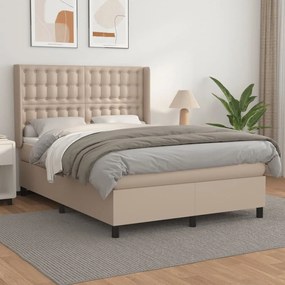 3132500 vidaXL Pat box spring cu saltea, cappuccino, 140x190cm piele ecologică