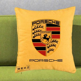 Perna Personalizata Porsche Stuttgart, 40x40 cm, Galben, Husa Detasabila, Perna Inclusa, BEKZ®