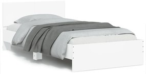 838799 vidaXL Cadru de pat cu tăblie și lumini LED, alb, 100x200 cm