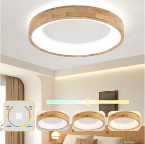 Plafonieră LED Brilagi-LED FALCON WOOD, 40W, 230V, 3 temperaturi de culoare (3000/4000/6000K), 60 cm, corp din lemn