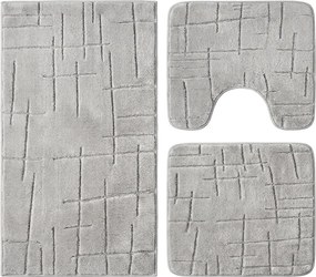 Set covoare baie antiderapante, 3 piese, gri deschis, textura soft crestata