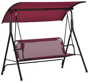 Outsunny Balansoar de Grădină cu 3 Locuri, Copertină Parasolar Reglabilă și Șezut Respirabil, 172x110x153 cm, Roșu Vin | Aosom Romania