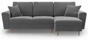 Colțar gri deschis extensibil, cu spațiu de depozitare cu tapițerie din catifea Kyoto – Cosmopolitan Design