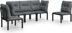 vidaXL Set mobilier de grădină, 5 piese, negru/gri, poliratan