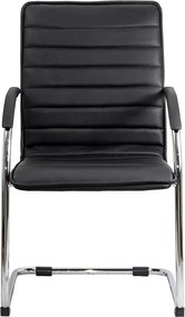 Scaun pentru așteptare negru OFF 835 din piele ecologică și cadru metalic cromat cu brațe