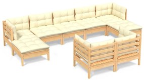 3097127 vidaXL Set mobilier grădină cu perne crem, 9 piese, lemn masiv de pin