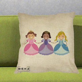 Perna Personalizata Printese Diverse Ilustratie, 40x40 cm, Crem, Husa Detasabila, Perna Inclusa, BEKZ®