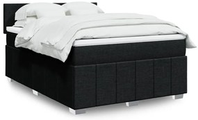 vidaXL Pat box spring cu saltea, negru, 140x190 cm, textil