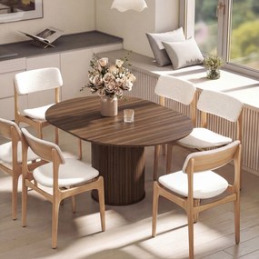 HOMCOM Masă Extensibilă pentru 6-8 Persoane, Rotundă/Ovală, cu Bază Tip Piedestal, din MDF și Oțel, Nuc Închis | Aosom Romania