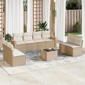 vidaXL Set canapele de grădină, 9 piese, cu perne, bej, poliratan