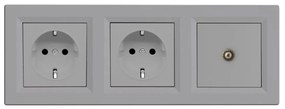 Priză Nova III cu două prize împământate, cu priză TV și cadru gri