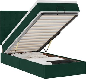 vidaXL Cadru de pat otoman cu saltele, catifea verde închis 90x200cm