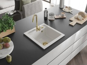 Mexen Vito chiuvetă de granit cu o cuvă 520 x 490 mm, alb, sifon auriu - 6503521000-20-G