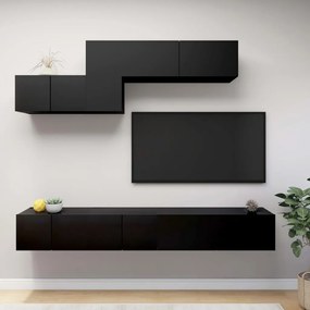 Set dulapuri TV, 6 piese, negru, PAL Negru, 100 x 30 x 30 cm, 6
