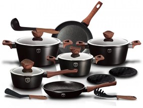 Set oale si tigai marmorate (15 piese) din aluminiu forjat Ebony Rosewood Collection Berlinger Haus BH 1537