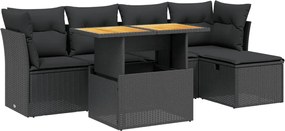 vidaXL Set mobilier de grădină cu perne, 6 piese, negru, poliratan