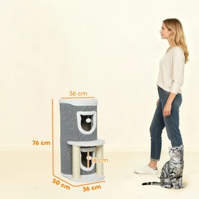 PawHut Ansamblu de joacă pentru pisici, 76 cm înălțime, cu culcușuri, pat și mingi, Gri | Aosom Romania