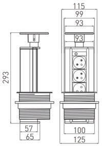 Priza incastrabila rotunda , 3 prize schuko, cablu 1.5 m, neagra, GTV