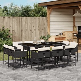 vidaXL Set mobilier de exterior cu perne, 11 piese, negru, poliratan