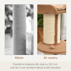 Stalp de Zgariat pentru Pisici cu Pat PawHut, Perna din funie de Sisal, Inaltime 91 cm | Aosom RO