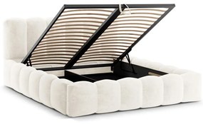 Pat matrimonial crem tapițat cu spațiu de depozitare cu somieră 200x200 cm Lupine – Micadoni Home