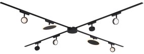 Sistem de iluminat pe șine cu 6 spoturi și 2 plafoniere negre monofazate - Magnetic Lance Puk
