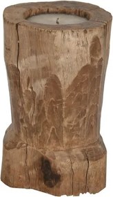 Lumânare decorativă turnată în trunchi masiv de lemn de tec reciclat, 30×30×40 cm, „Flambeau"