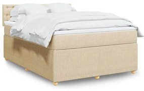 3287470 vidaXL Pat box spring cu saltea, crem, 140x200 cm, textil