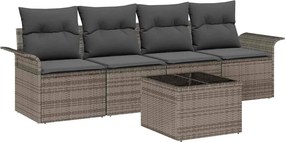 vidaXL Set de canapea cu pernă 5 pcs Gri poliratan