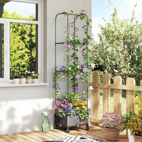 Outsunny Jardinieră Înălțată Autoirigantă din Metal cu Spalier de 185 cm, cu 4 Roți Blocabile pentru Plante Cățărătoare, Recipient cu Găuri de Drenaj pentru Legume și Flori, Negru | Aosom Romania