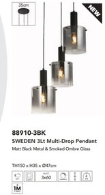 Lustra moderna cu 3 pendule Sweden negru, fumuriu