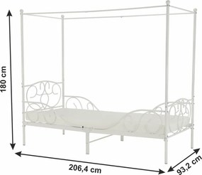 Pat metalic cu baldachin,  alb, 90x200, ADELISA