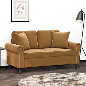 3153202 vidaXL Canapea cu 2 locuri cu perne&pernuțe, maro, 120 cm, catifea