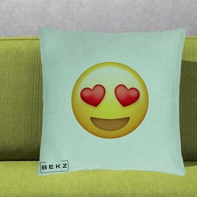 Perna Decorativa Emoji Inimi in Ochi, 40x40 cm, Verde Menta, Husa Detasabila, Perna Inclusa, BEKZ®