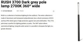 Stalp LED iluminat exterior simetric 360º wide IP65 RUSH 370cm 2700K