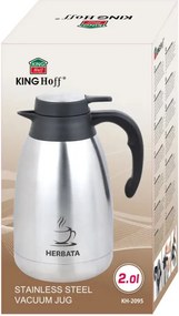 Cană termică de conferință pentru ceai Kinghoff KH 2095, 2 l, pereți dubli, corp din oțel inoxidabil, inox/negru