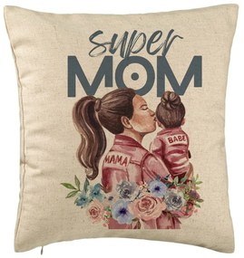 Perna Decorativa, Model Super MOM Babe, 40x40 cm, Bej, Husa Detasabila, Burduf